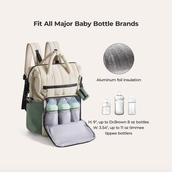 BAGSMART Paz 25L Diaper Bag Backpack, CELADON Green & Ivory White - Picture 6 of 14